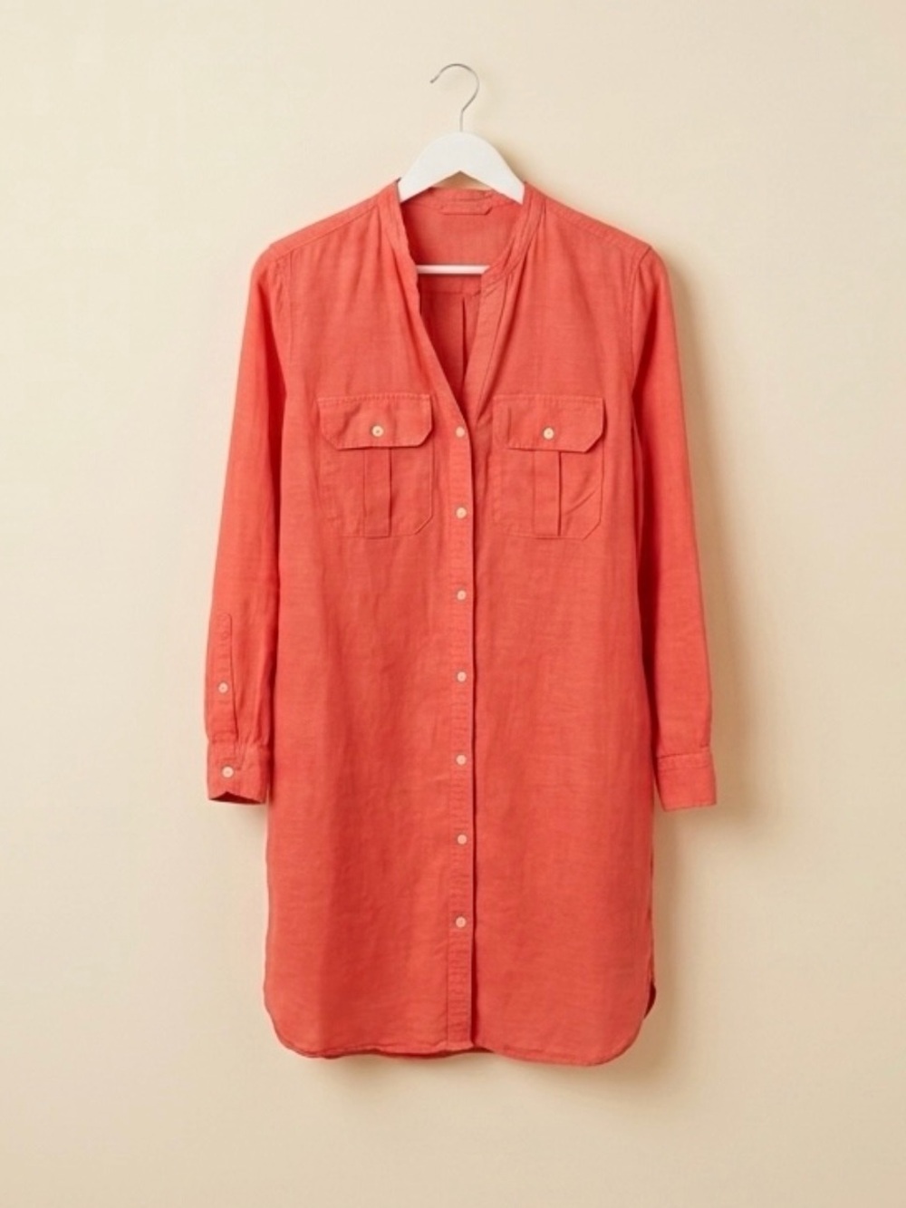 GAP Coral Pink 100% Cotton Button-Down Long Sleeve Women Shirt Dress - Size XS